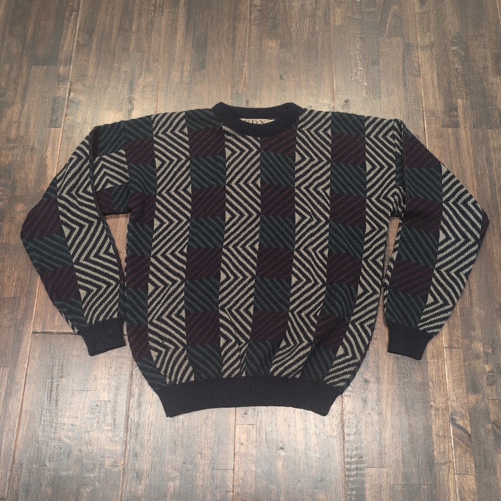 Vintage PDX Jantzen Mens‎ L Geometric Pattern Sweater Knit Multi Color Grandpa